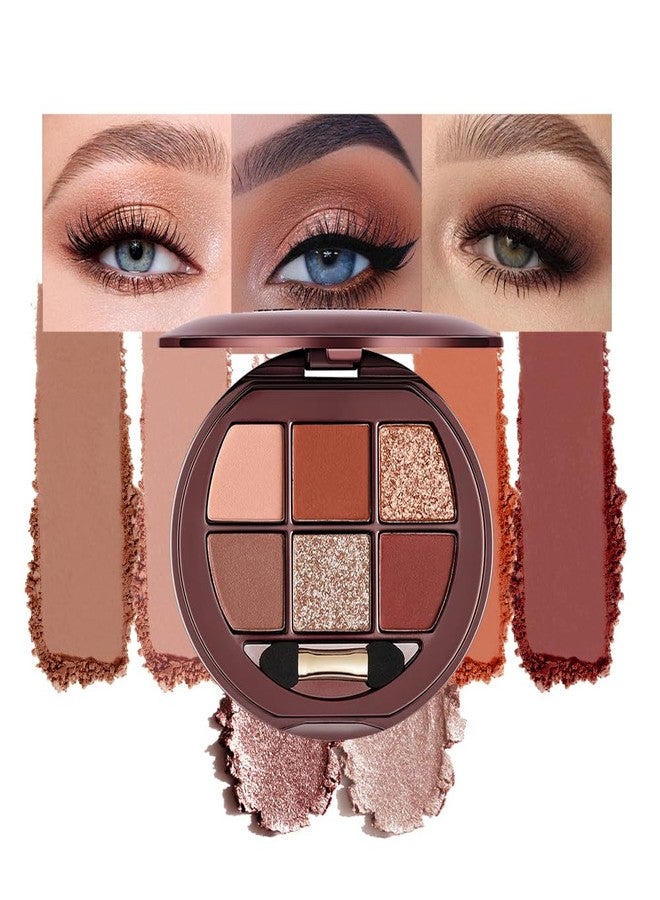 Hxssll Matte Shimmer Glitter Mini Eyeshadow Palette – 6-Color Warm Caramel Rust Eye Shadow Kit, High Pigment Long-Lasting Waterproof Nude Brown Smokey Eyes Makeup Palette for Daily Wear & Soft Glam Looks - Image 2